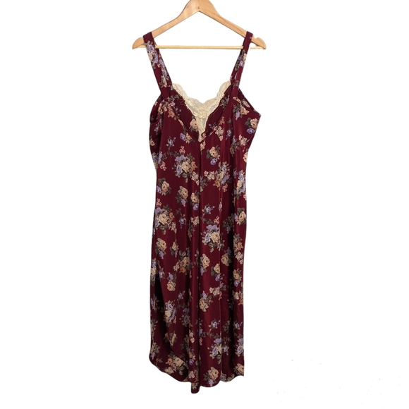 Vintage California Dynasty Purple Floral Lace Long Nightgown Slip Dress L - Picture 2 of 12